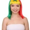 FLAGWIGS Women's Senegal Flag Sport Party Bob Wig | Multicolor Africa National Pride Wig | Premium Breathable Capless Cap