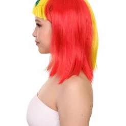 FLAGWIGS Women's Senegal Flag Sport Party Bob Wig | Multicolor Africa National Pride Wig | Premium Breathable Capless Cap