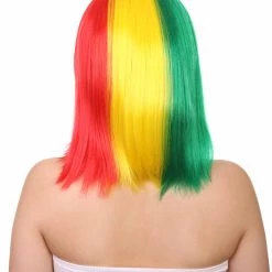 FLAGWIGS Women's Senegal Flag Sport Party Bob Wig | Multicolor Africa National Pride Wig | Premium Breathable Capless Cap