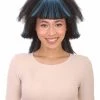 HPO Egyptian Stepped Layers Womens Wig | Blue & Black Bob Halloween Wig | Premium Breathable Capless Cap Women's