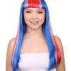 FLAGWIGS Iceland Flag Sport Party Long Bob Wig | National Pride Red White Blue Wig | Premium Breathable Capless Cap