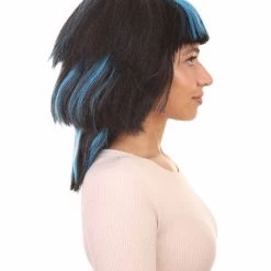 HPO Egyptian Stepped Layers Womens Wig | Blue & Black Bob Halloween Wig | Premium Breathable Capless Cap Women's