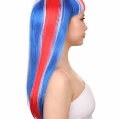 FLAGWIGS Iceland Flag Sport Party Long Bob Wig | National Pride Red White Blue Wig | Premium Breathable Capless Cap