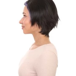 HPO Animation Hero Womens Wig | Short Black Purple TV/Movie Wig | Premium Breathable Capless Cap
