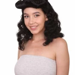 HPO Womens Pin Up Wig | Black Party Ready Fancy Cosplay Halloween Wig | Premium Breathable Capless Cap