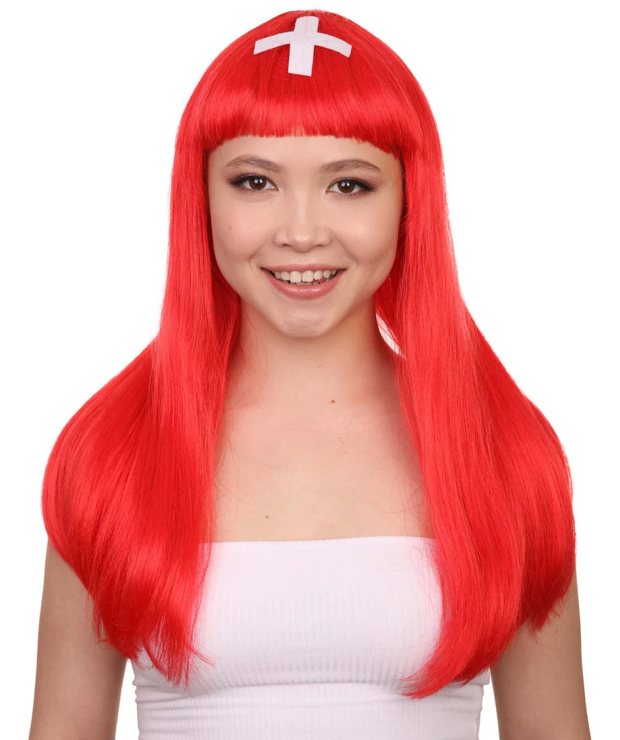 FLAGWIGS Switzerland Flag Sport Party Long Bob Wig | Sexy Cosplay Party Halloween Wig | Premium Breathable Capless Cap