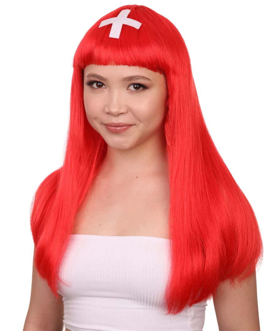 FLAGWIGS Switzerland Flag Sport Party Long Bob Wig | Sexy Cosplay Party Halloween Wig | Premium Breathable Capless Cap