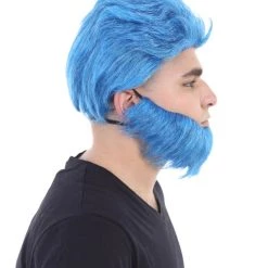 HPO Beast Wig & Beard | Blue Cosplay Halloween Wig | Premium Breathable Capless Cap