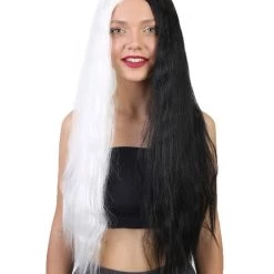 HPO Long Women's Wig | Black And White Two-Tone Wig | Premium Breathable Capless Cap