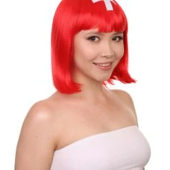 FLAGWIGS Women's Switzerland Flag Sport Party Bob Wig | Sexy Cosplay Party Halloween Wig | Premium Breathable Capless Cap