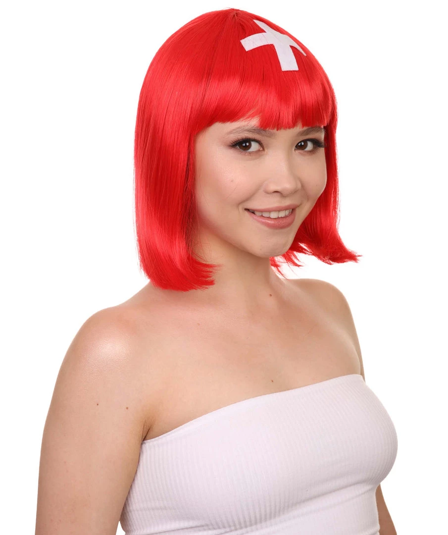FLAGWIGS Women's Switzerland Flag Sport Party Bob Wig | Sexy Cosplay Party Halloween Wig | Premium Breathable Capless Cap