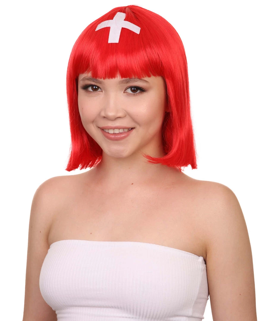 FLAGWIGS Women's Switzerland Flag Sport Party Bob Wig | Sexy Cosplay Party Halloween Wig | Premium Breathable Capless Cap