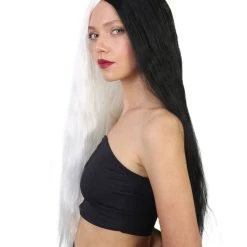 HPO Long Women's Wig | Black And White Two-Tone Wig | Premium Breathable Capless Cap