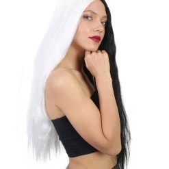HPO Long Women's Wig | Black And White Two-Tone Wig | Premium Breathable Capless Cap