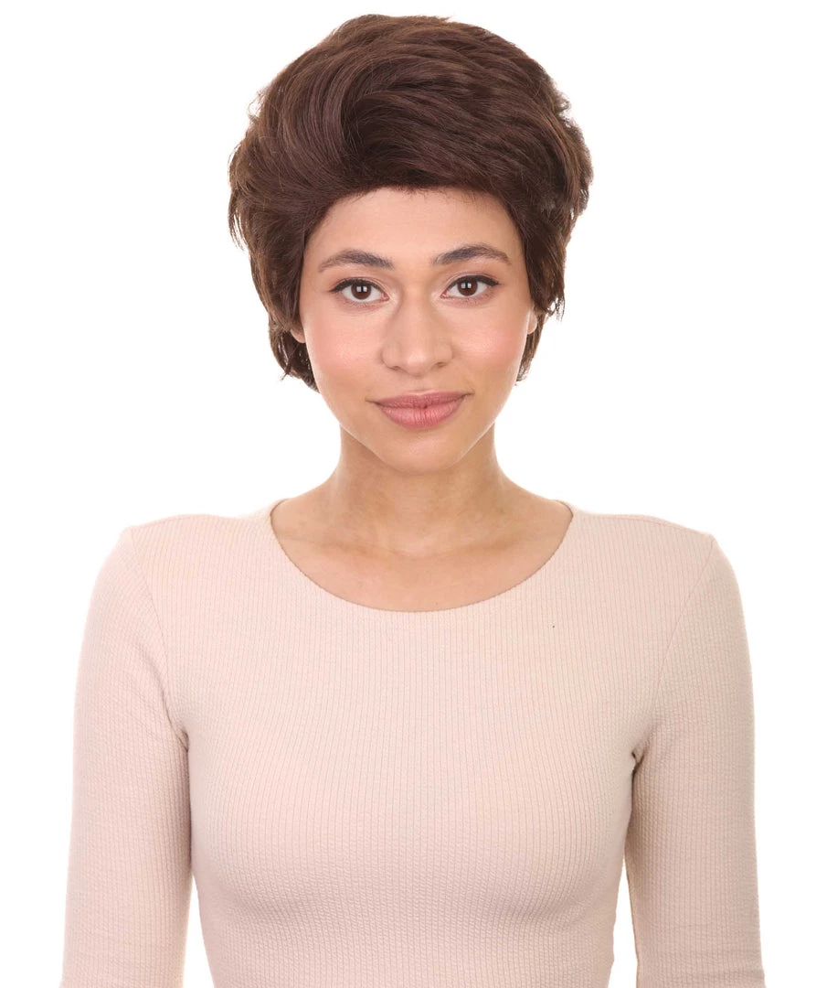 HPO Womens Short Adult Wig | Brown Vintage Wigs | Premium Breathable Capless Cap