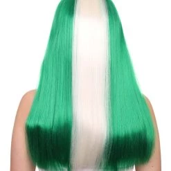 FLAGWIGS Nigeria Flag Sport Party Long Bob Wig | National Pride White Green Long Wig | Premium Breathable Capless Cap Women's