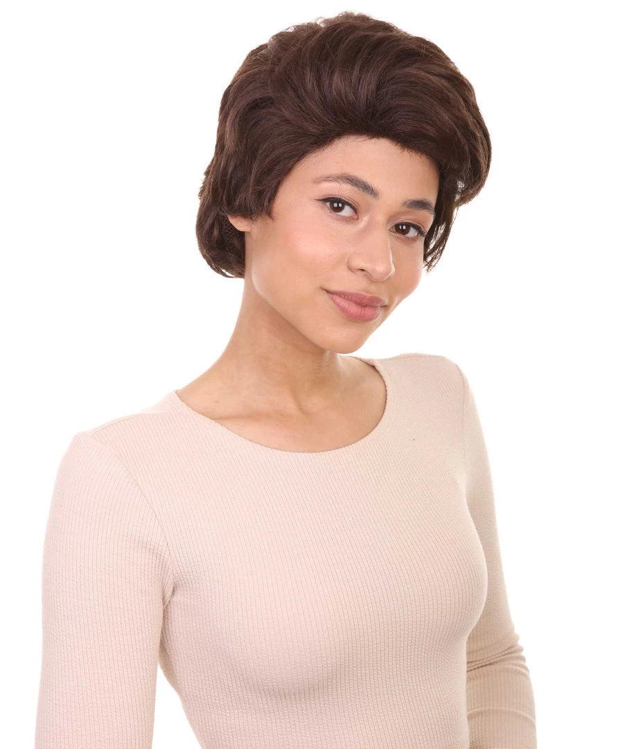 HPO Womens Short Adult Wig | Brown Vintage Wigs | Premium Breathable Capless Cap