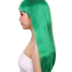 FLAGWIGS Nigeria Flag Sport Party Long Bob Wig | National Pride White Green Long Wig | Premium Breathable Capless Cap Women's