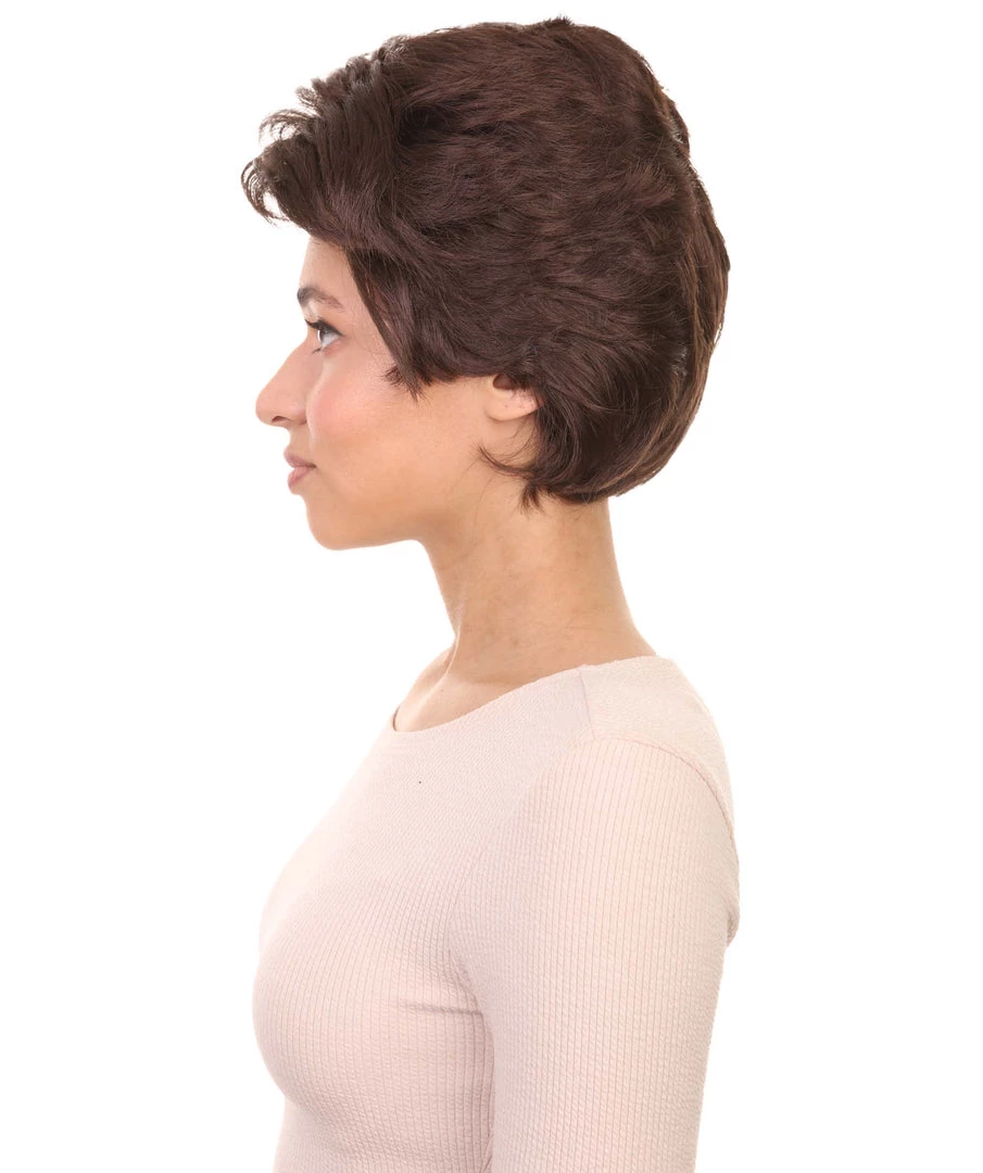 HPO Womens Short Adult Wig | Brown Vintage Wigs | Premium Breathable Capless Cap