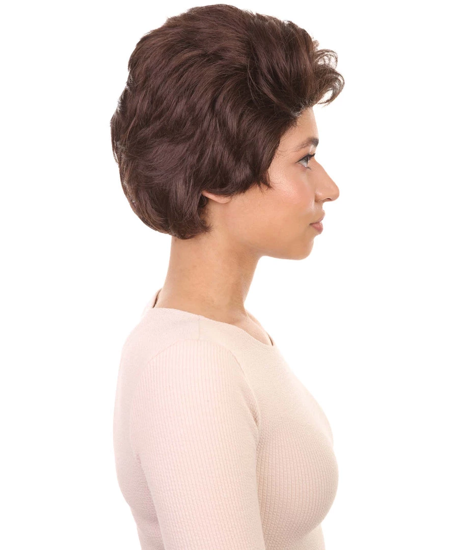 HPO Womens Short Adult Wig | Brown Vintage Wigs | Premium Breathable Capless Cap