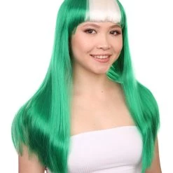 FLAGWIGS Nigeria Flag Sport Party Long Bob Wig | National Pride White Green Long Wig | Premium Breathable Capless Cap Women's