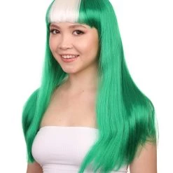 FLAGWIGS Nigeria Flag Sport Party Long Bob Wig | National Pride White Green Long Wig | Premium Breathable Capless Cap Women's