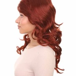 HPO Fancy Auburn Wavy Womens Wig | Medium Glamour Halloween Wig | Premium Breathable Capless Cap Women's