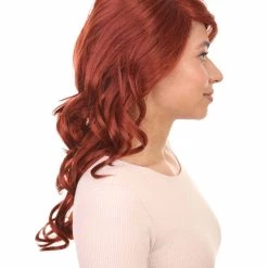 HPO Fancy Auburn Wavy Womens Wig | Medium Glamour Halloween Wig | Premium Breathable Capless Cap Women's