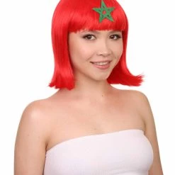 FLAGWIGS Women Patriotic Morocco Flag Bob Wig | Premium Breathable Capless Cap Women's