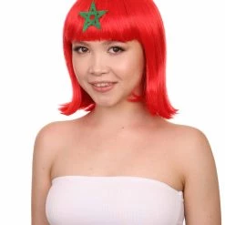 FLAGWIGS Women Patriotic Morocco Flag Bob Wig | Premium Breathable Capless Cap Women's