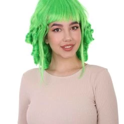 HPO Womens 18th Century Colonial Lady Curly Neon Green Historical Wig | Premium Breathable Capless Cap Women's