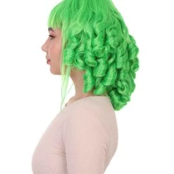 HPO Womens 18th Century Colonial Lady Curly Neon Green Historical Wig | Premium Breathable Capless Cap Women's