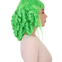 HPO Womens 18th Century Colonial Lady Curly Neon Green Historical Wig | Premium Breathable Capless Cap Women's