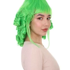 HPO Womens 18th Century Colonial Lady Curly Neon Green Historical Wig | Premium Breathable Capless Cap Women's