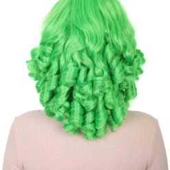 HPO Womens 18th Century Colonial Lady Curly Neon Green Historical Wig | Premium Breathable Capless Cap Women's