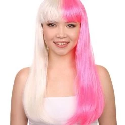 HPO Women's Long Bob Blonde & Pink Womens Wig | Dramatical Cosplay Halloween Wig | Premium Breathable Capless Cap