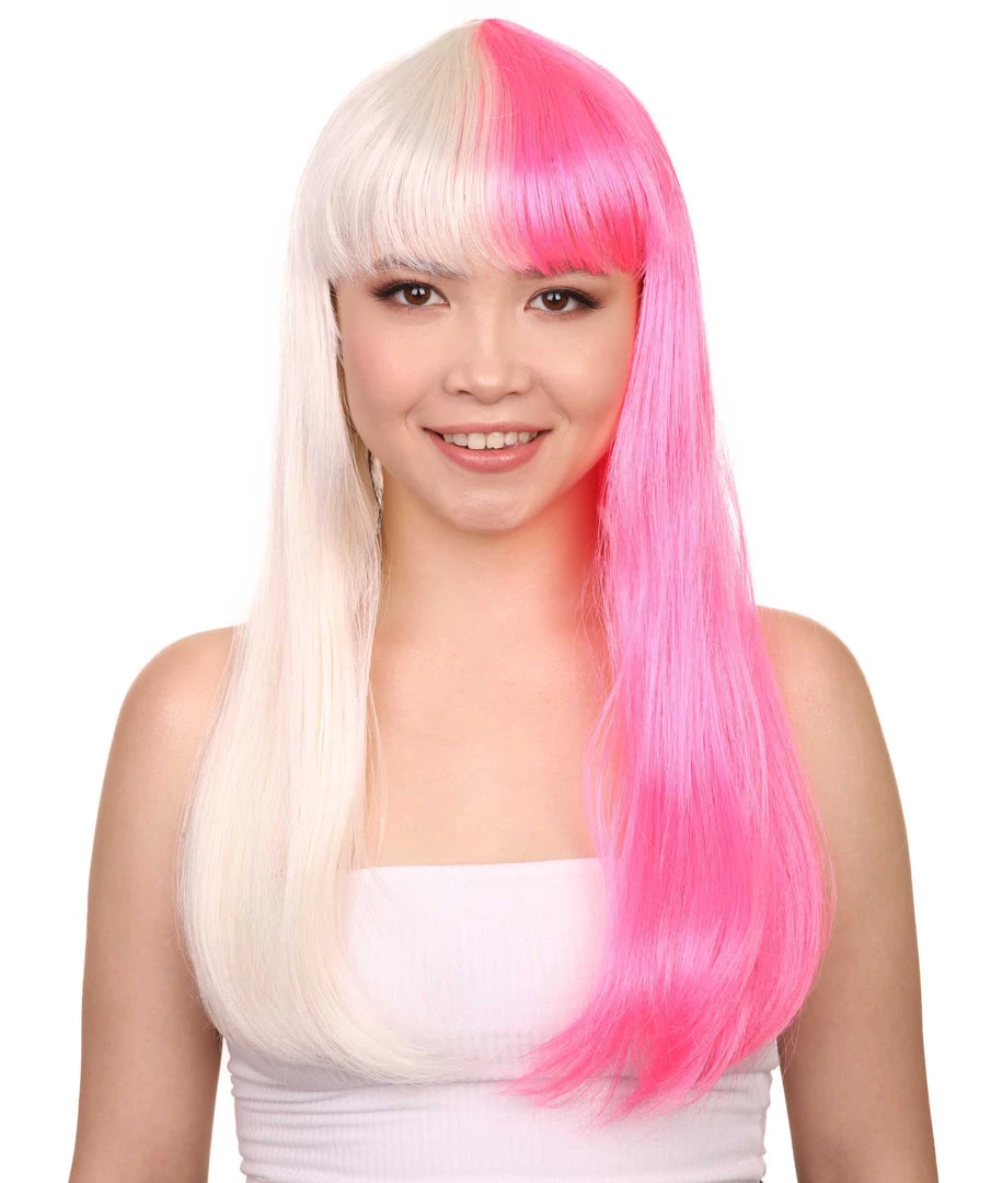 HPO Women's Long Bob Blonde & Pink Womens Wig | Dramatical Cosplay Halloween Wig | Premium Breathable Capless Cap