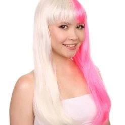 HPO Women's Long Bob Blonde & Pink Womens Wig | Dramatical Cosplay Halloween Wig | Premium Breathable Capless Cap