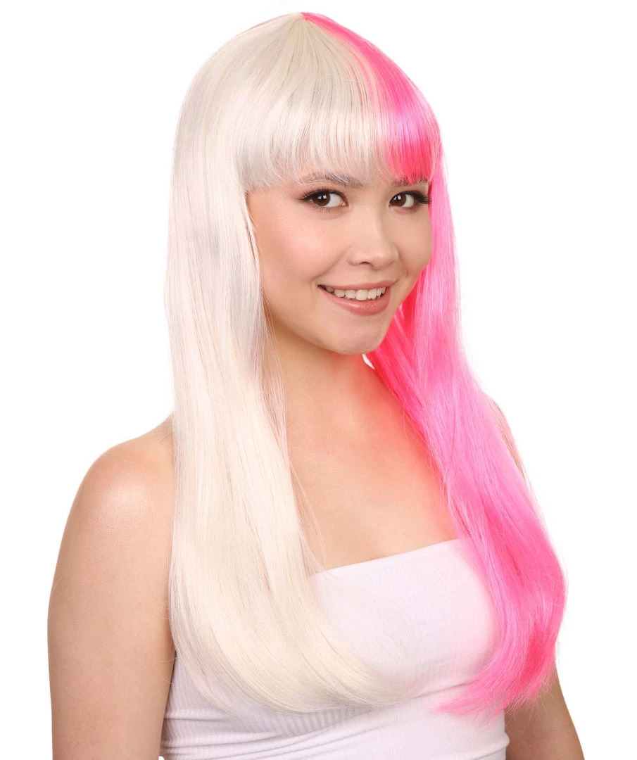 HPO Women's Long Bob Blonde & Pink Womens Wig | Dramatical Cosplay Halloween Wig | Premium Breathable Capless Cap