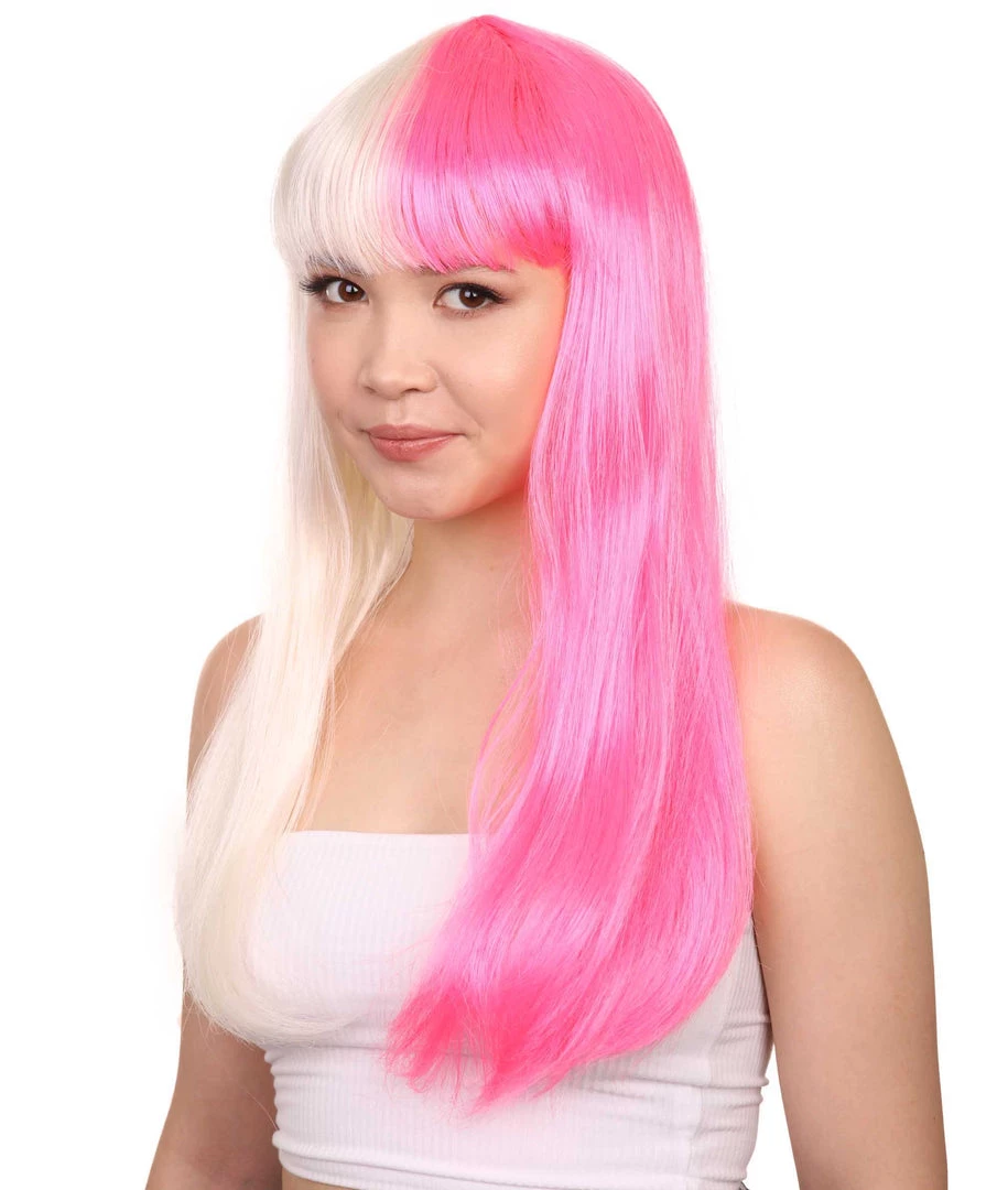 HPO Women's Long Bob Blonde & Pink Womens Wig | Dramatical Cosplay Halloween Wig | Premium Breathable Capless Cap