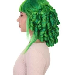 HPO Womens 18th Century Colonial Lady Curly Neon Green Historical Wig | Premium Breathable Capless Cap Women's