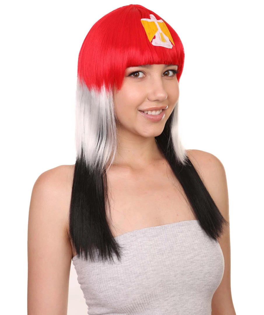 FLAGWIGS Egypt Flag Sport Party Long Bob Wig | Mid Eastern Traditional Halloween Wig | Premium Breathable Capless Cap