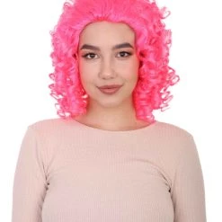 HPO Womens Colonial Ladies 18th Century Curly Wig | Pink Historical Wig | Premium Breathable Capless Cap