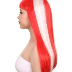 FLAGWIGS Women's Denmark Flag Sport Party Long Bob Wig | National Pride Cosplay Halloween Wig | Premium Breathable Capless Cap