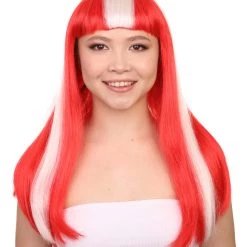 FLAGWIGS Women's Denmark Flag Sport Party Long Bob Wig | National Pride Cosplay Halloween Wig | Premium Breathable Capless Cap