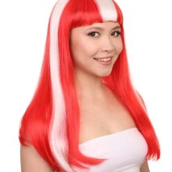 FLAGWIGS Women's Denmark Flag Sport Party Long Bob Wig | National Pride Cosplay Halloween Wig | Premium Breathable Capless Cap