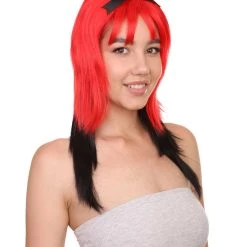 HPO Red Black Devil Women's Wig | Party Ready Fancy Cosplay Halloween Wig | Premium Breathable Capless Cap