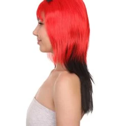 HPO Red Black Devil Women's Wig | Party Ready Fancy Cosplay Halloween Wig | Premium Breathable Capless Cap