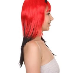HPO Red Black Devil Women's Wig | Party Ready Fancy Cosplay Halloween Wig | Premium Breathable Capless Cap