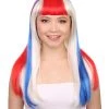 FLAGWIGS Women's Costa Rica Flag Sport Party Long Bob Wig | Premium Breathable Capless Cap